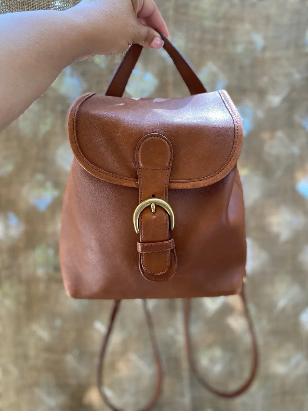 Authentic Coach Classic Tan Leather Mini Backpack Y2K snap closure PRELOVED